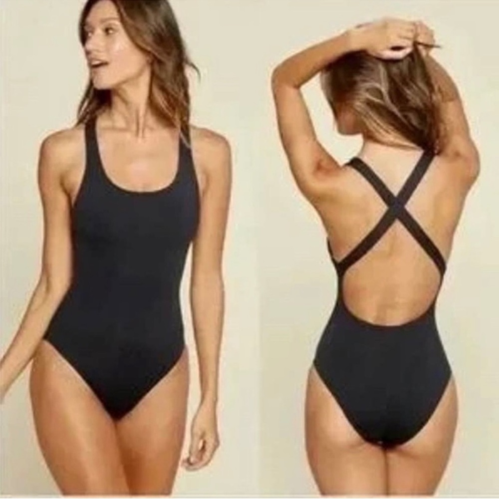Andie • Tulum One Piece Swimsuit Black Sz M Tall 0118